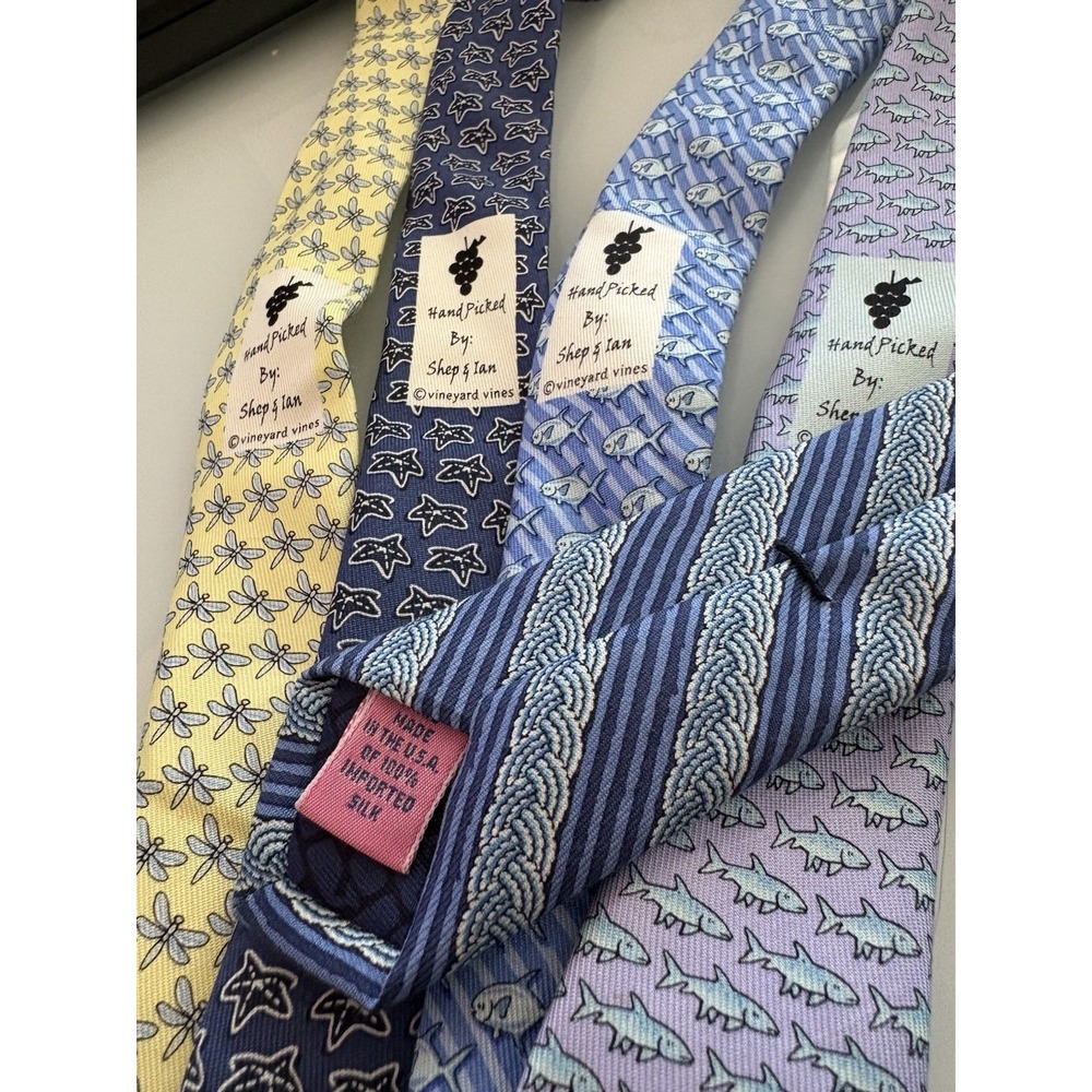 Vineyard Vines Tie Lot 5 Fish Seashell‎ Nautical Dragonfly Blue Yellow Purple